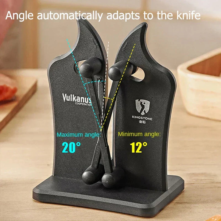 Household triple-action blade sharpener for knives & scissors. Perfect for comprehensive cutlery care.