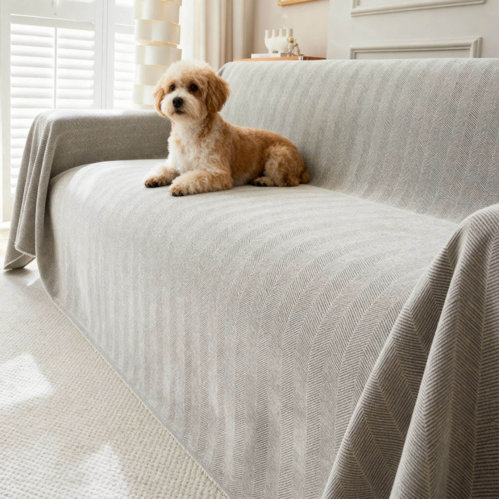 Stylish geometric pattern sectional sofa cover, durable pet-friendly furniture protector for modern living room decor.