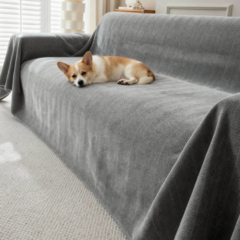 Machine washable geometric sectional couch cover, a durable pet-friendly slipcover protecting sofas from wear.