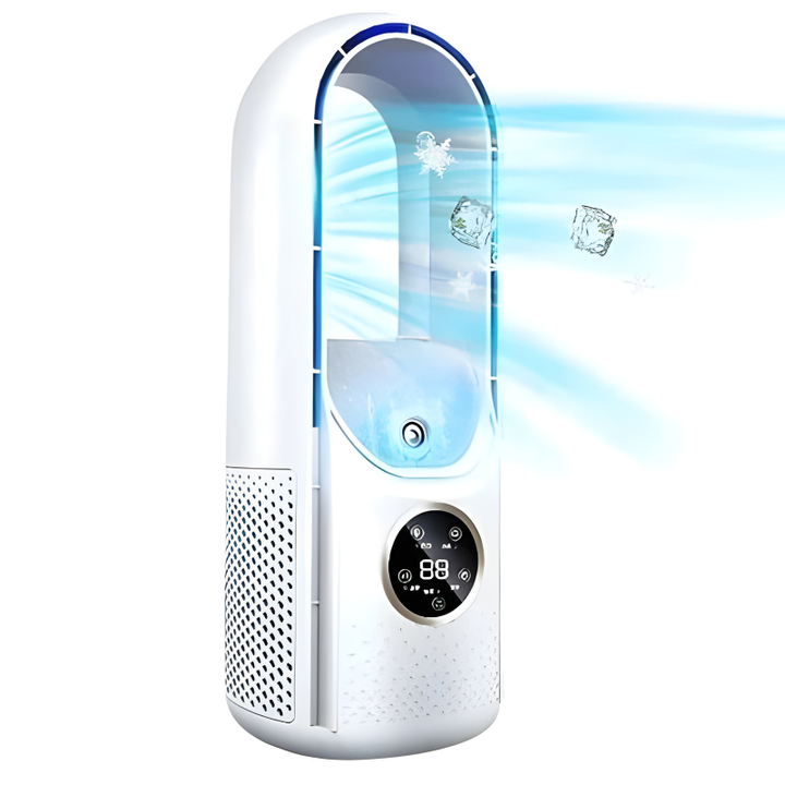 Quiet Blade-Free Personal Portable Air Conditioner for desktop or small space cooling.
