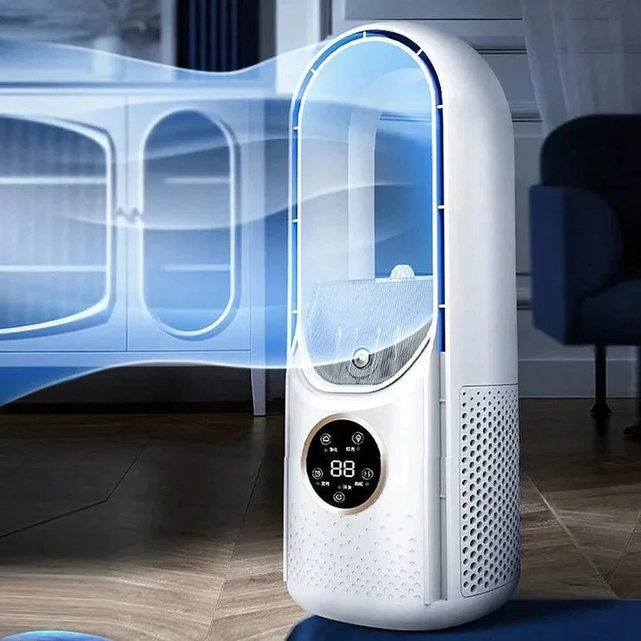 Modern blade-free personal cooler. A quiet, energy-efficient portable AC for any room.