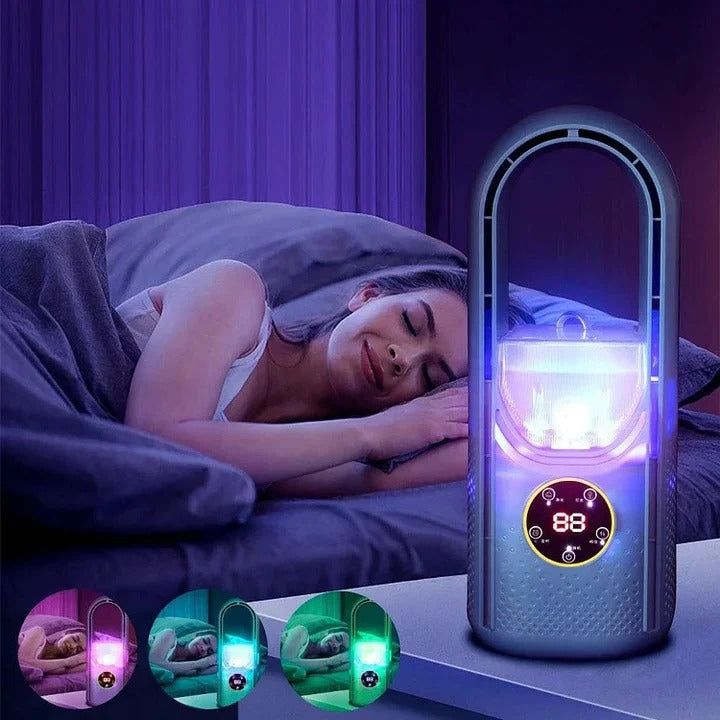 Sleek, quiet, blade-free portable air conditioner for personal comfort at home or office.