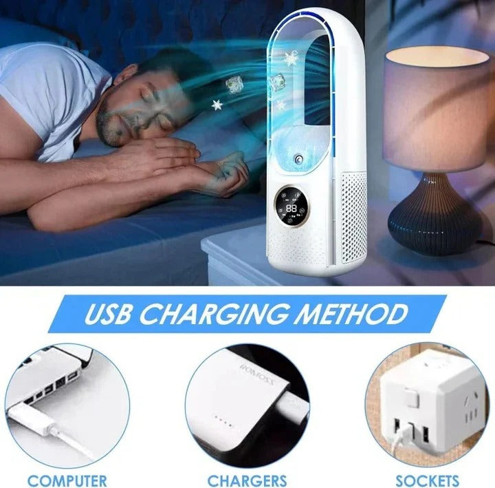 Personal portable AC with quiet operation and bladeless design for optimal comfort.