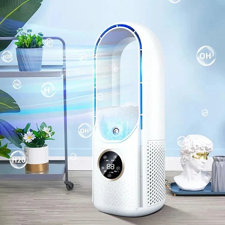 Quiet, portable, bladeless air conditioner for personal home cooling & office comfort.