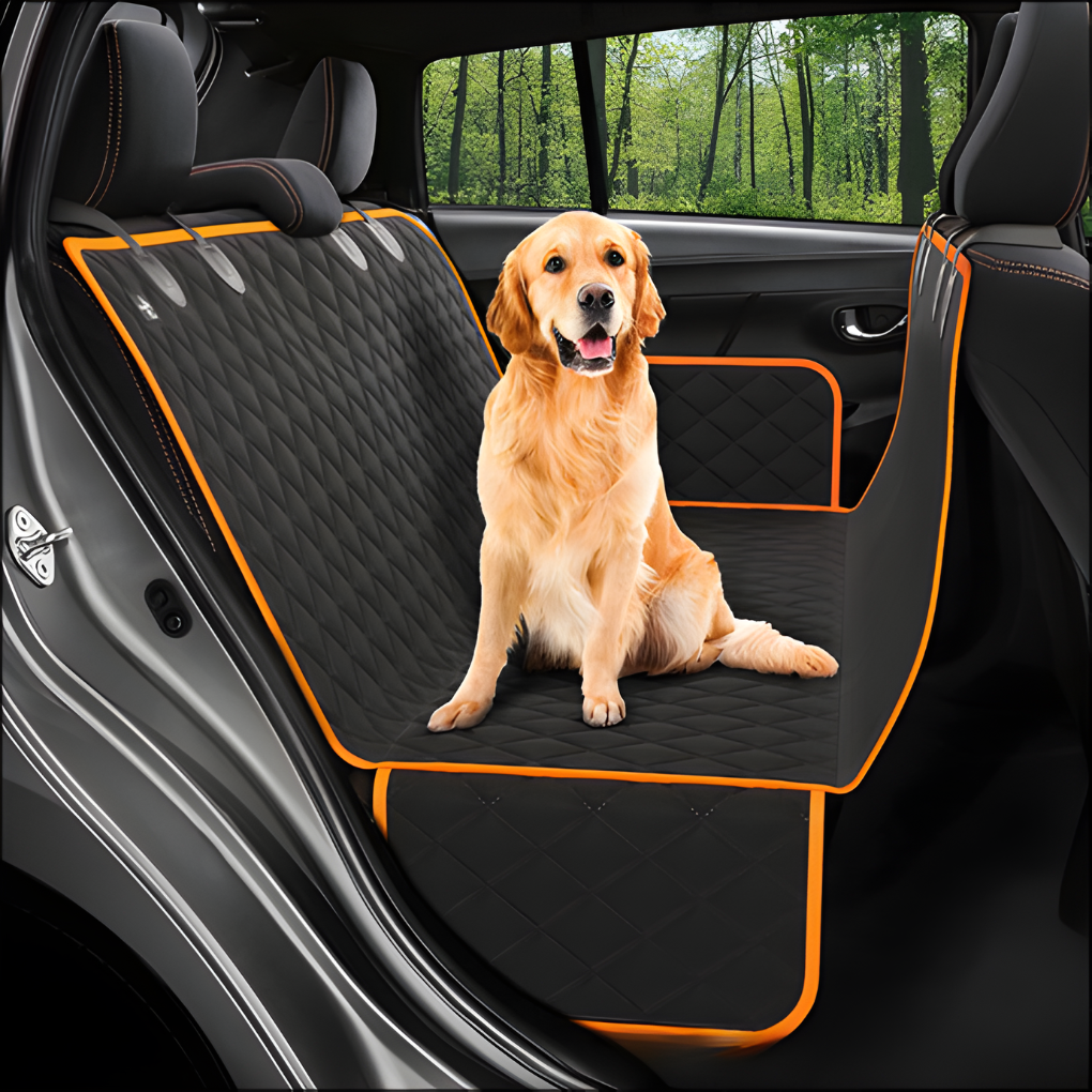Durable pet car seat extender & backseat bridge with quilted cover for dog safety on road trips.