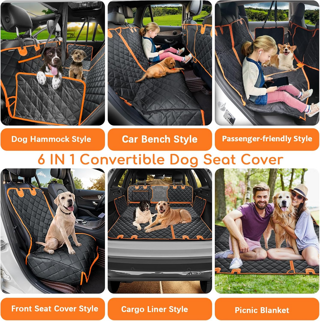 Durable unisex quilted pet hammock car seat cover. Water-resistant vehicle protector for comfortable & clean dog travel.