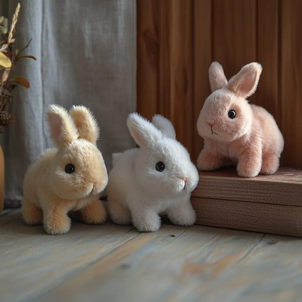 Soft fur realistic rabbit plush toy, a moving animal companion. Perfect gift idea for kids & home decor.