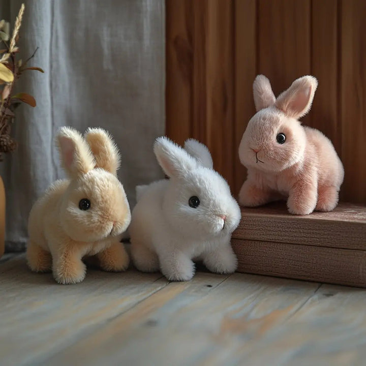 Soft fur realistic rabbit plush toy, a moving animal companion. Perfect gift idea for kids & home decor.