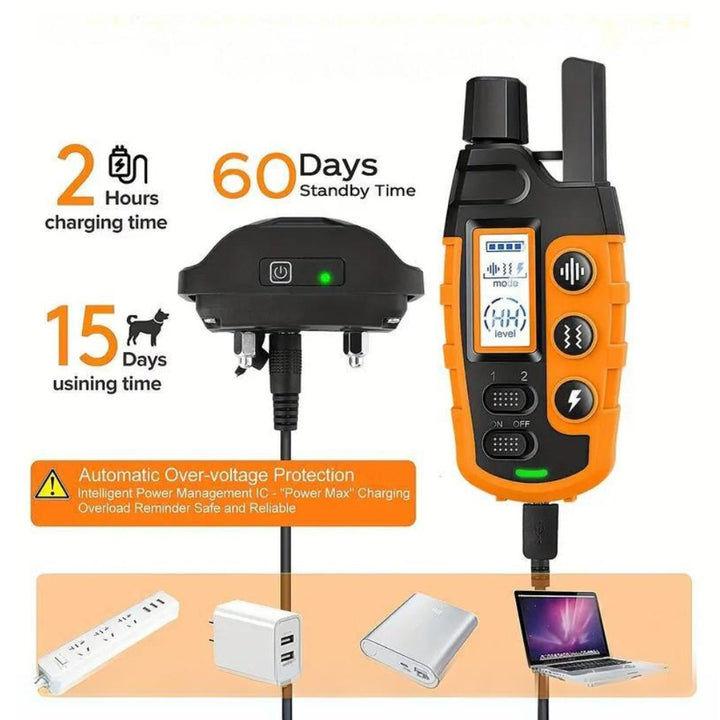 Waterproof & rechargeable dog training collar with remote for behavior correction and puppy obedience training.