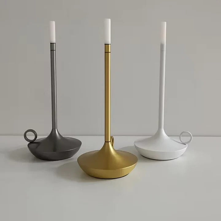 Stylish dimmable LED touch table lamp. Rechargeable for cordless convenience, ideal for living room or patio.