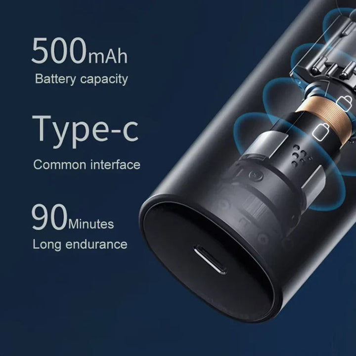 Rechargeable men's and women's nose & ear hair trimmer, sleek design, dual-edge blades, cordless, USB charging, black color.
