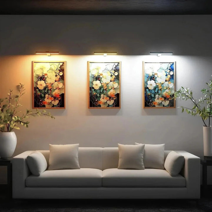 Modern rechargeable LED wall light. Perfect wireless accent light for artwork, photos & home decor display.