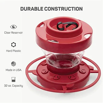 Elegant hanging hummingbird feeder, specifically designed to attract & safely feed hummingbirds. With built-in pest defense.