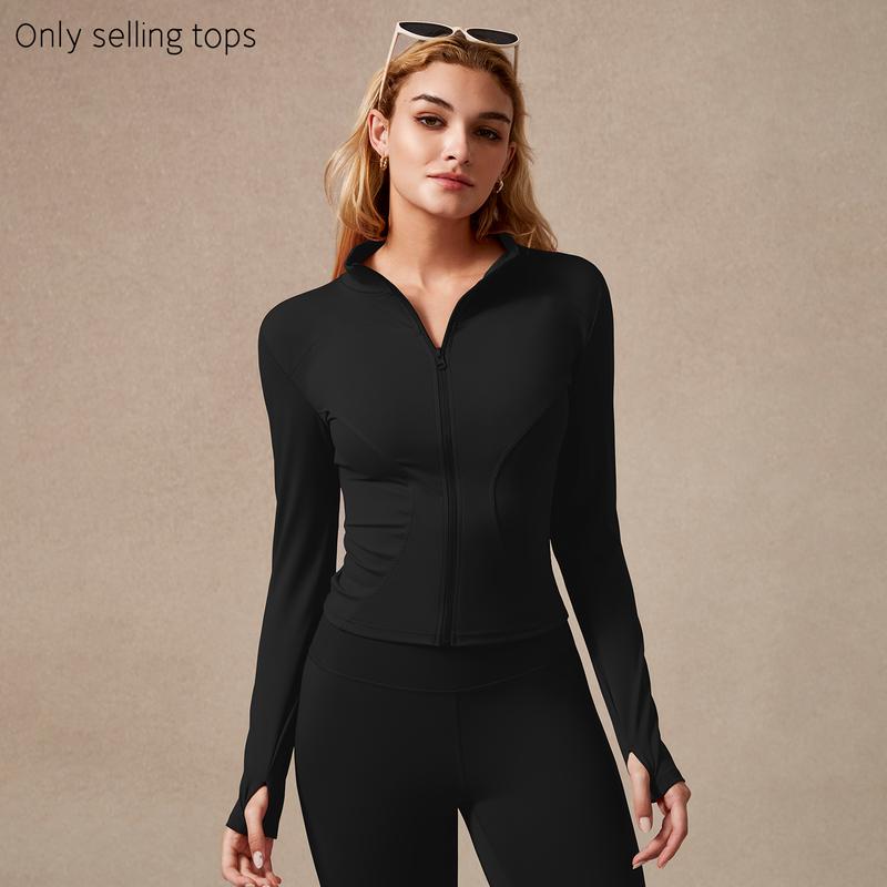 Red women's sculpted full-zip performance top for gym, made of stretch nylon fabric, offering an athletic fit.