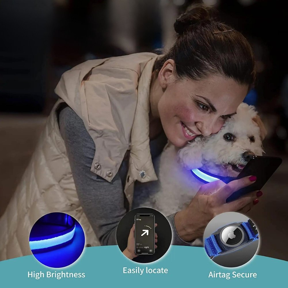 Glow-in-the-dark reflective pet safety collar with a built-in tracking device holder for ultimate security.