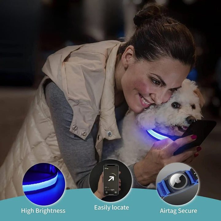 Glow-in-the-dark reflective pet safety collar with a built-in tracking device holder for ultimate security.