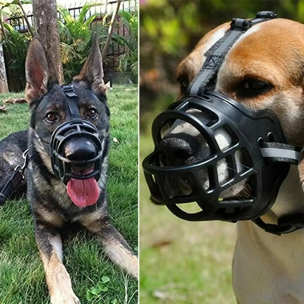 Reflective dog muzzle for nighttime safety & visibility. Breathable, anti-bite design for comfortable dog training.