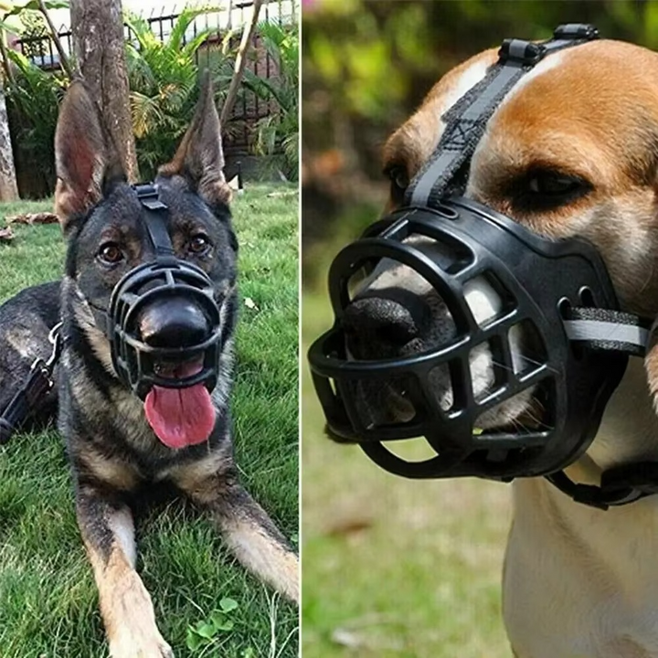 Reflective dog muzzle for nighttime safety & visibility. Breathable, anti-bite design for comfortable dog training.