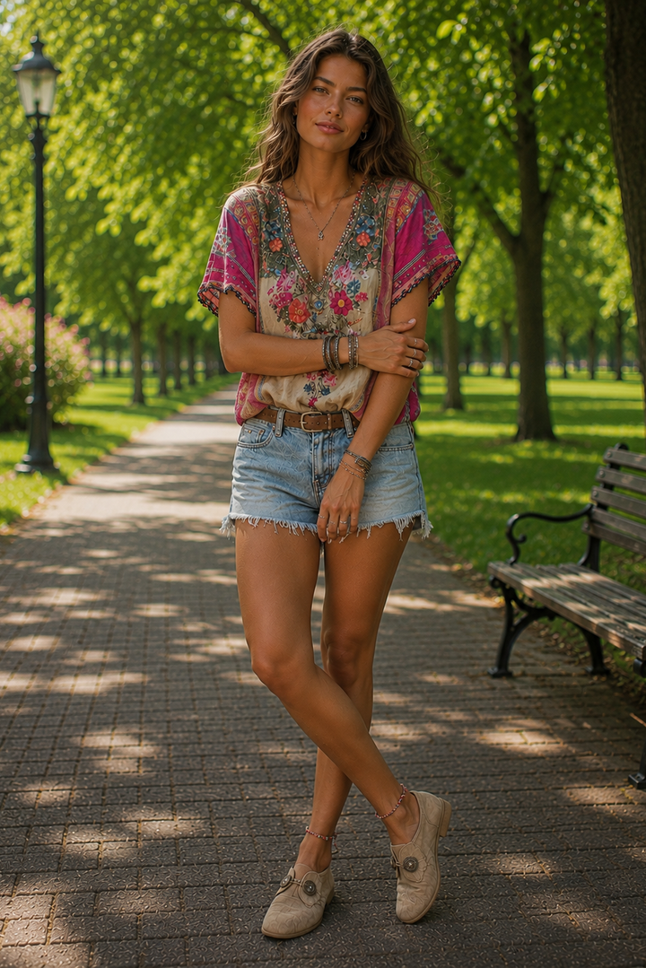 Bohemian style women's festival top, relaxed fit for ultimate comfort. Perfect summer casual & beach wear.