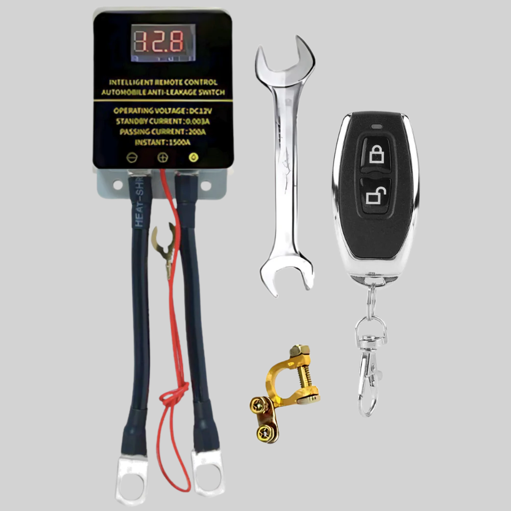 Remote controlled battery cutoff for cars. Anti-theft vehicle security system with wireless switch.