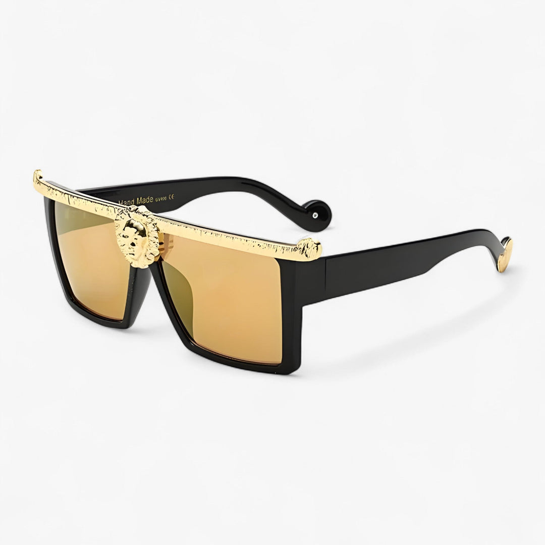 Vintage gold and black lion-style sunglasses for men and women, offering UV400 protection.
