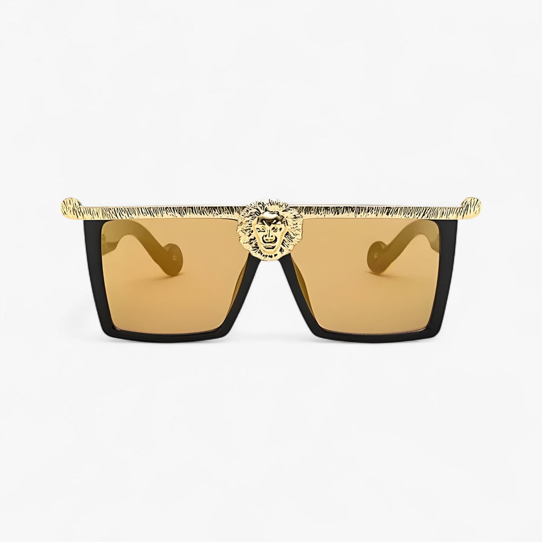 Black and gold retro lion-style sunglasses, trendy unisex eyewear with full UV400 protection.