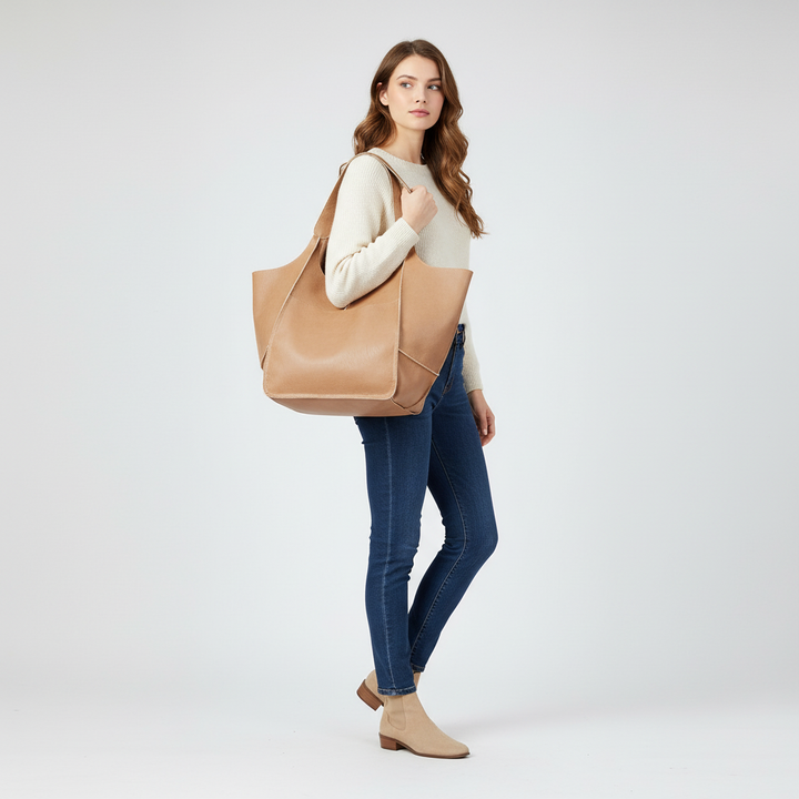 Stylish vegan leather shoulder tote bag for women. Large capacity, ideal for everyday essentials & work.