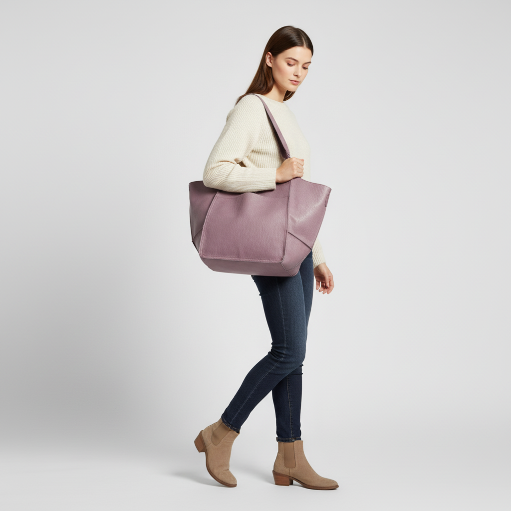 Elegant multi-color vegan leather tote bag. Spacious everyday women's shoulder handbag.