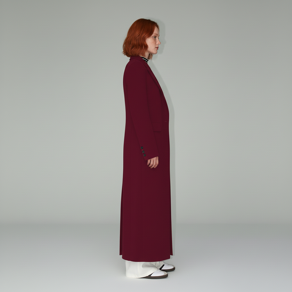 Sophisticated ruby women's long tailored coat, ideal for elegant styling.