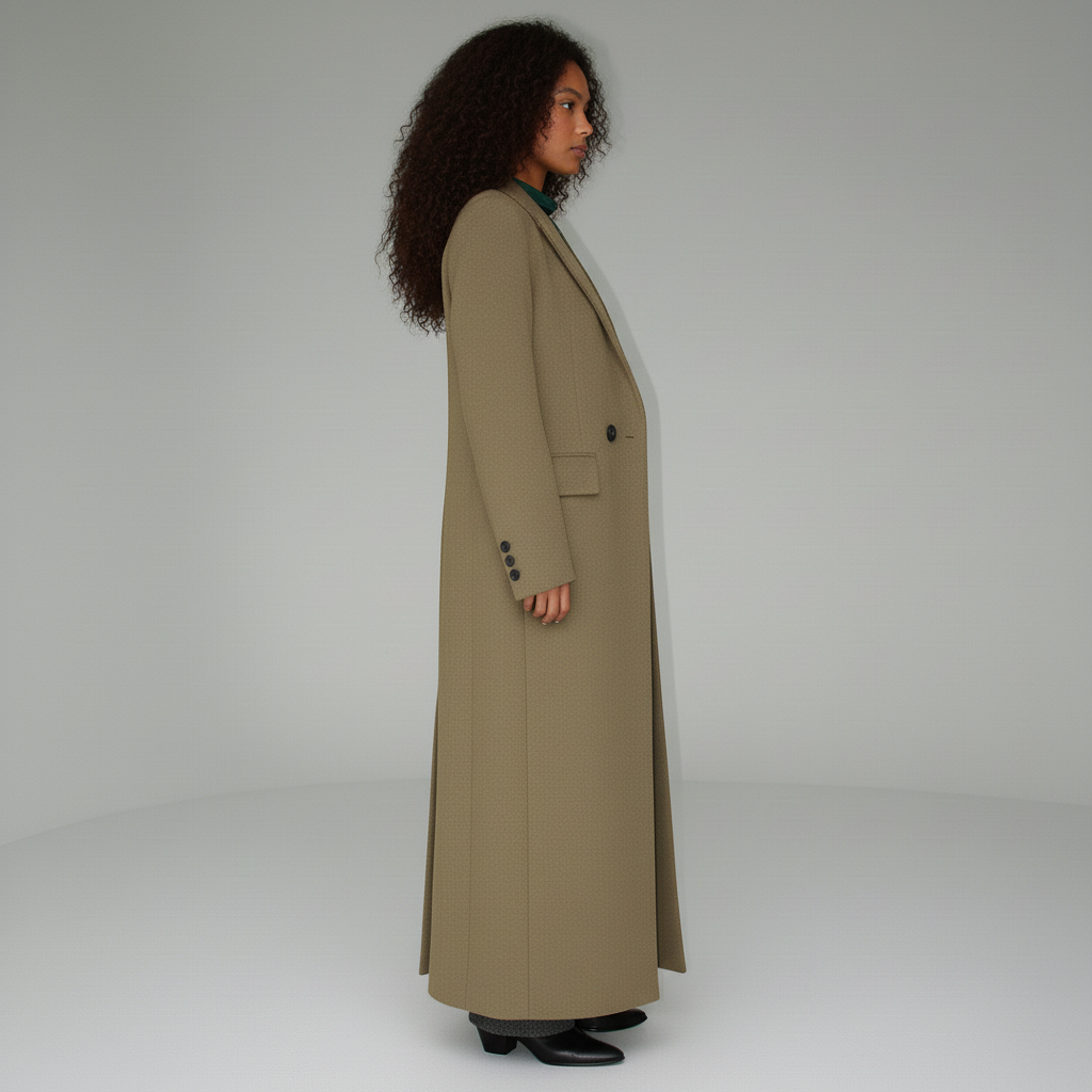Deep ruby long fitted coat for women, offering a chic & slender silhouette.