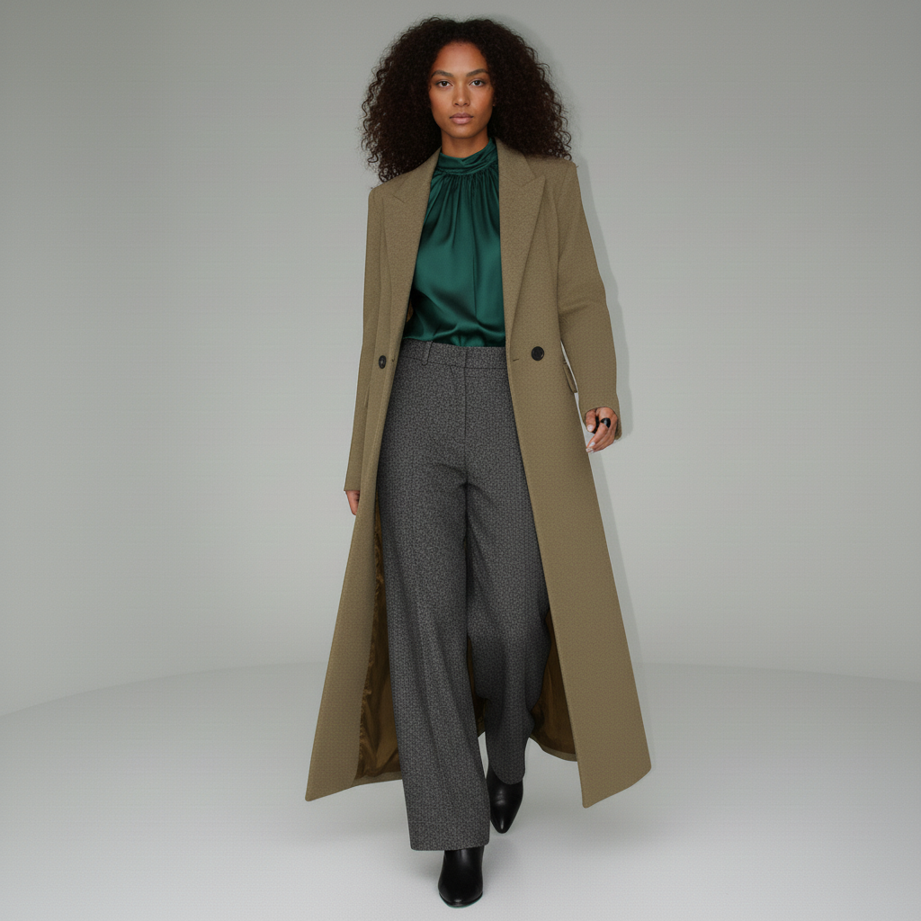 Stylish women's ruby long tailored coat, an elegant & modern outerwear statement.