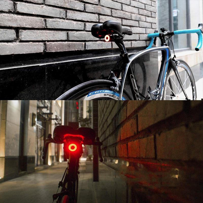 Road bike rear brake light with 6 modes, enhancing visibility & safety for urban/road cycling. Rechargeable.