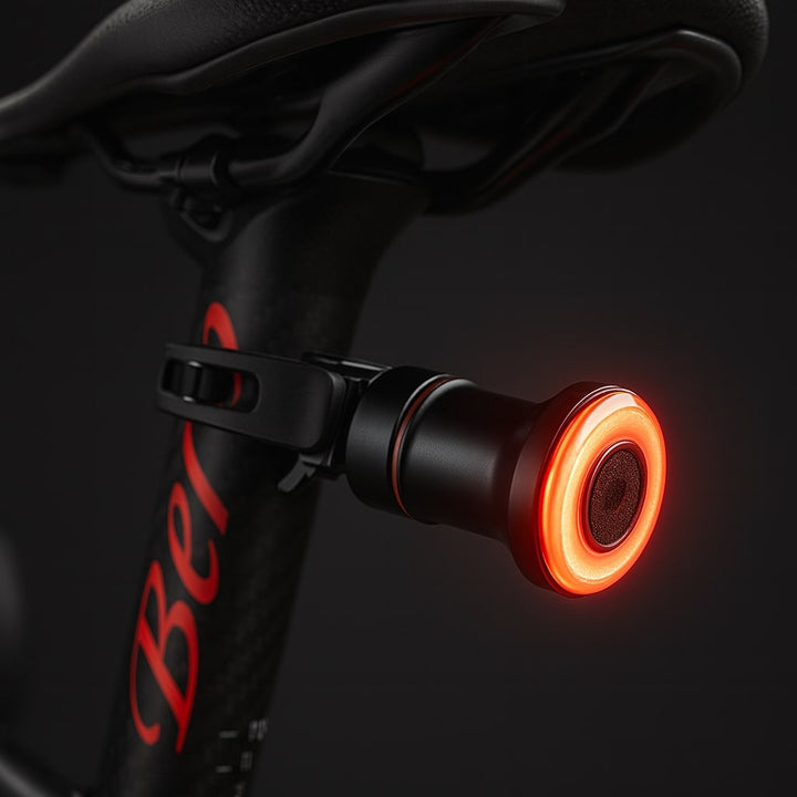 Bright LED bicycle rear light for night riding visibility & enhanced safety. USB rechargeable & waterproof.