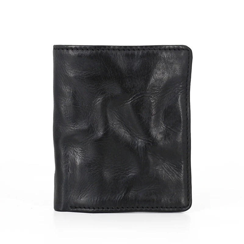 Leather care for men's tri-fold wallet: New full grain cowhide wallet before conditioning