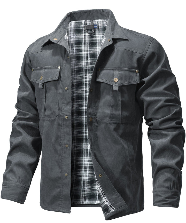 Casual men's jacket: a flannel-lined utility piece made for outdoor wear
