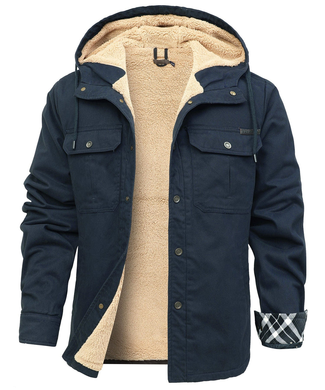 Warm men's winter jacket, black fleece, providing thermal insulation