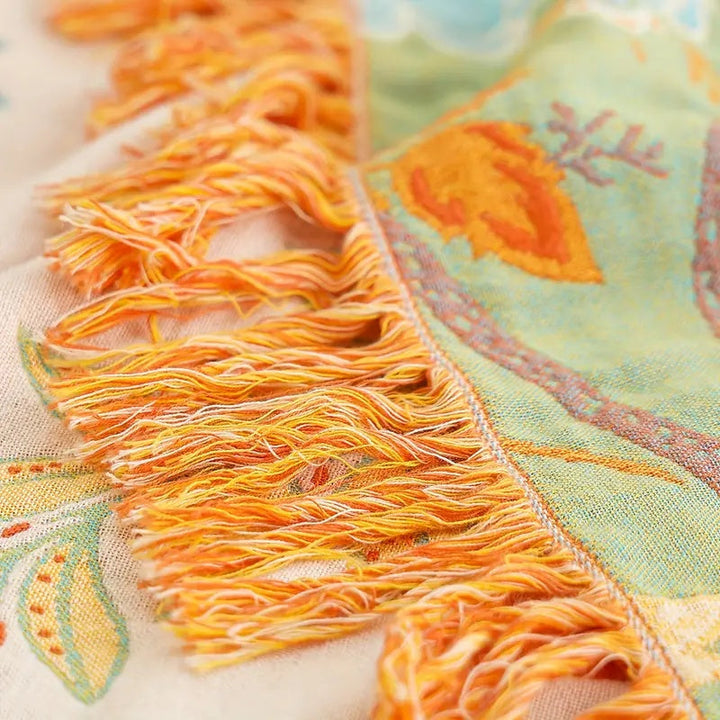 Machine Washable Floral Boho Blanket: Cozy, rustic 100% cotton throw for stylish and comfortable home decor.