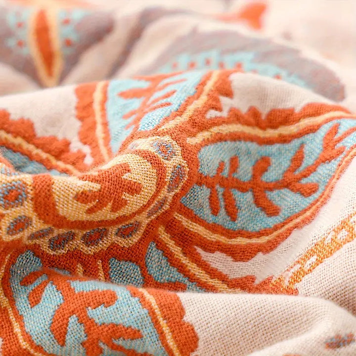 Rustic Floral Cotton Throw: Premium 100% cotton boho blanket, soft and durable for everyday home decor use.