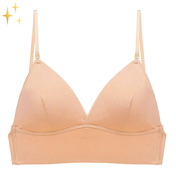 Elegant beige seamless backless bra, ideal invisible lingerie for women's formal evening gowns.