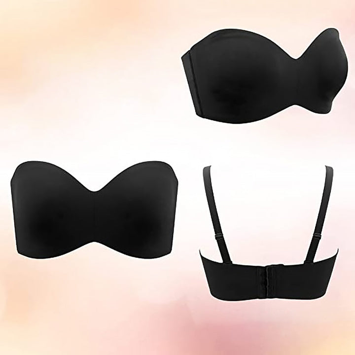 Comfortable seamless bandeau bra for women, strapless with removable multiway straps for versatile support.