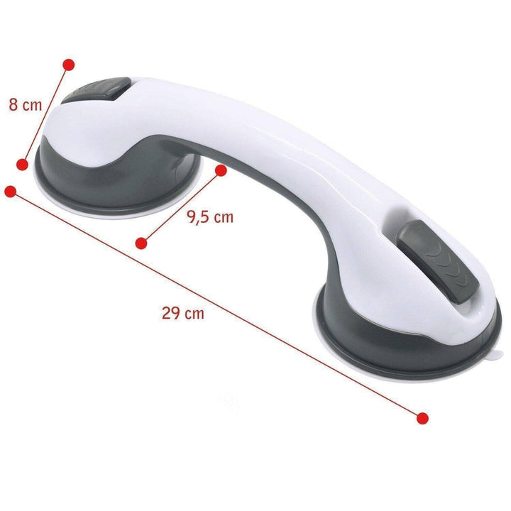 Drill-free suction cup bath handrail, easy install for shower safety & mobility aid.