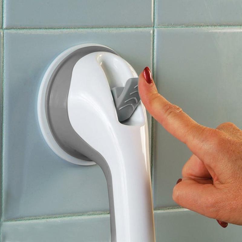 Suction cup non-slip handrail, drill-free installation for secure bath & shower grip.