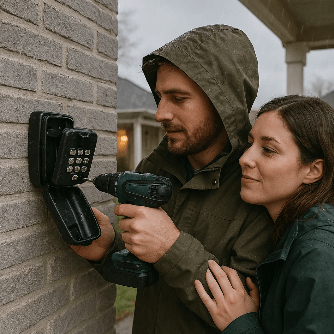Weatherproof outdoor key safe with robust zinc alloy for secure home key storage and access.