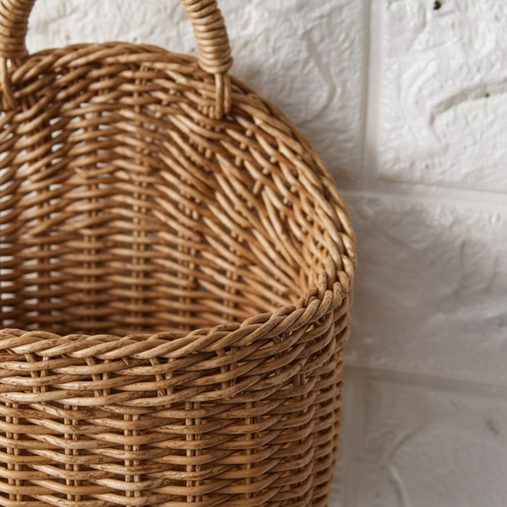 Versatile set of 2 handwoven wall storage baskets. Natural fibers & handles for organized, rustic decor.