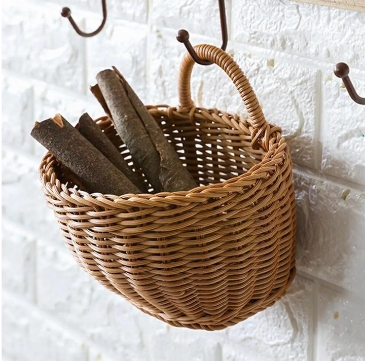 Basketly handwoven wall storage baskets with handles (set of 2). Rustic charm for home organization.