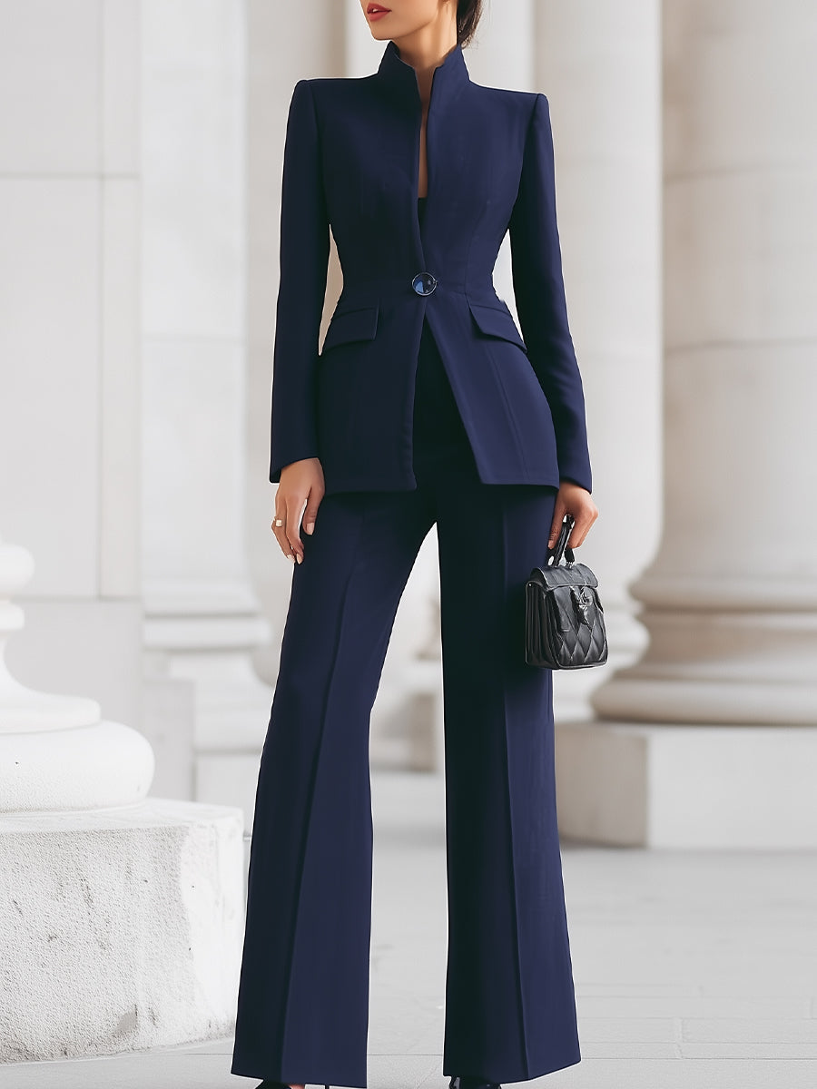 Sharie women's tailored blazer & trouser suit set. Elegant two-piece formal wear for business attire.