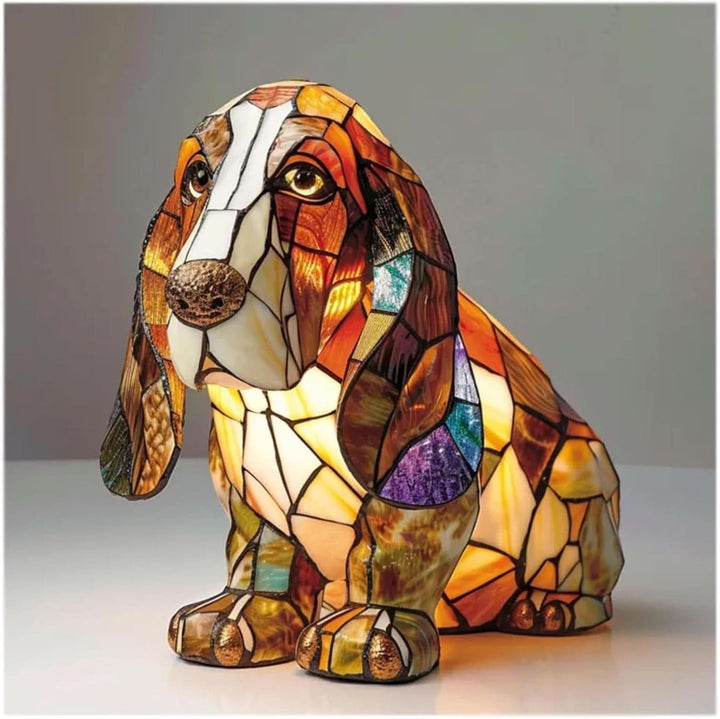 Shimmering LED dog statue night light, USB powered, perfect for bedroom decor & pet lover gift.