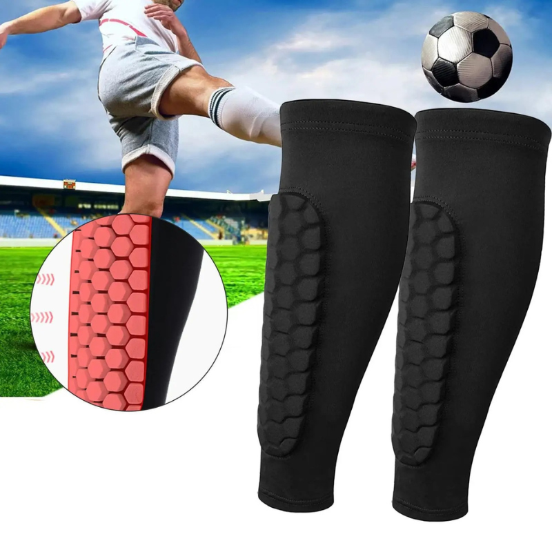 Lightweight unisex soccer shin guards providing ultimate leg protection with compression sleeves for training & football.
