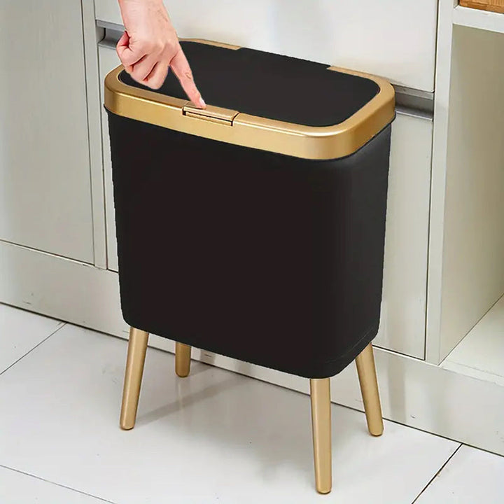 Modern 15L trash can with sleek design & odor control flip lid, ideal for space-saving home organization.