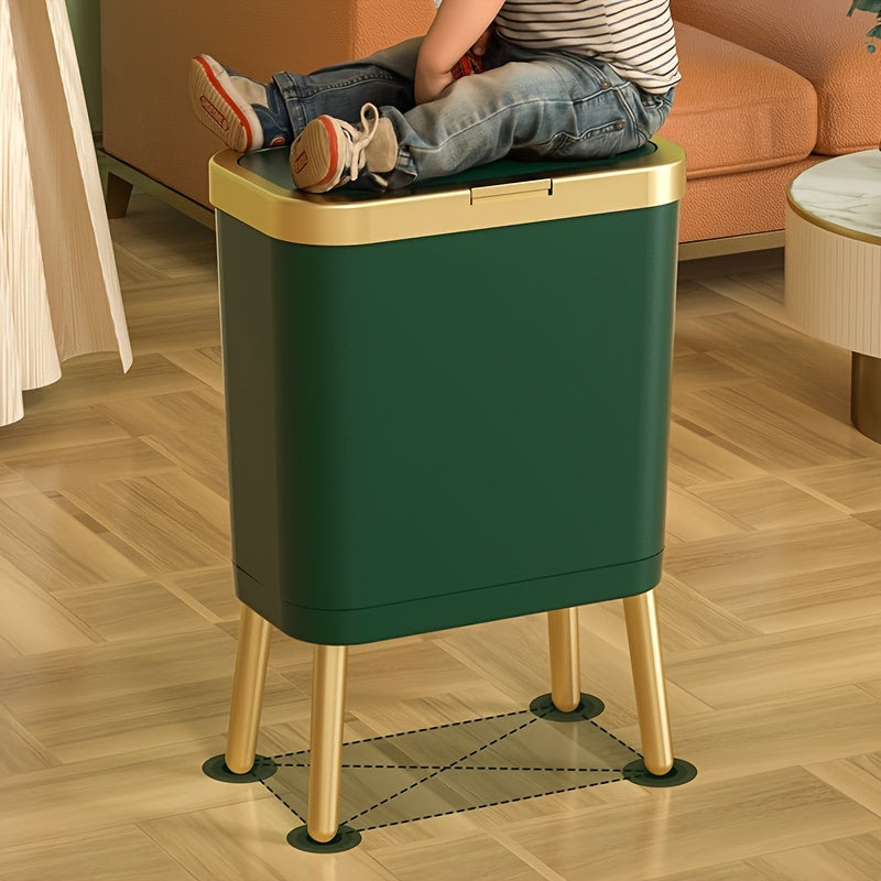 Modern home decor 15L waste bin, sleek design, odor control flip lid for kitchen & bathroom organization.